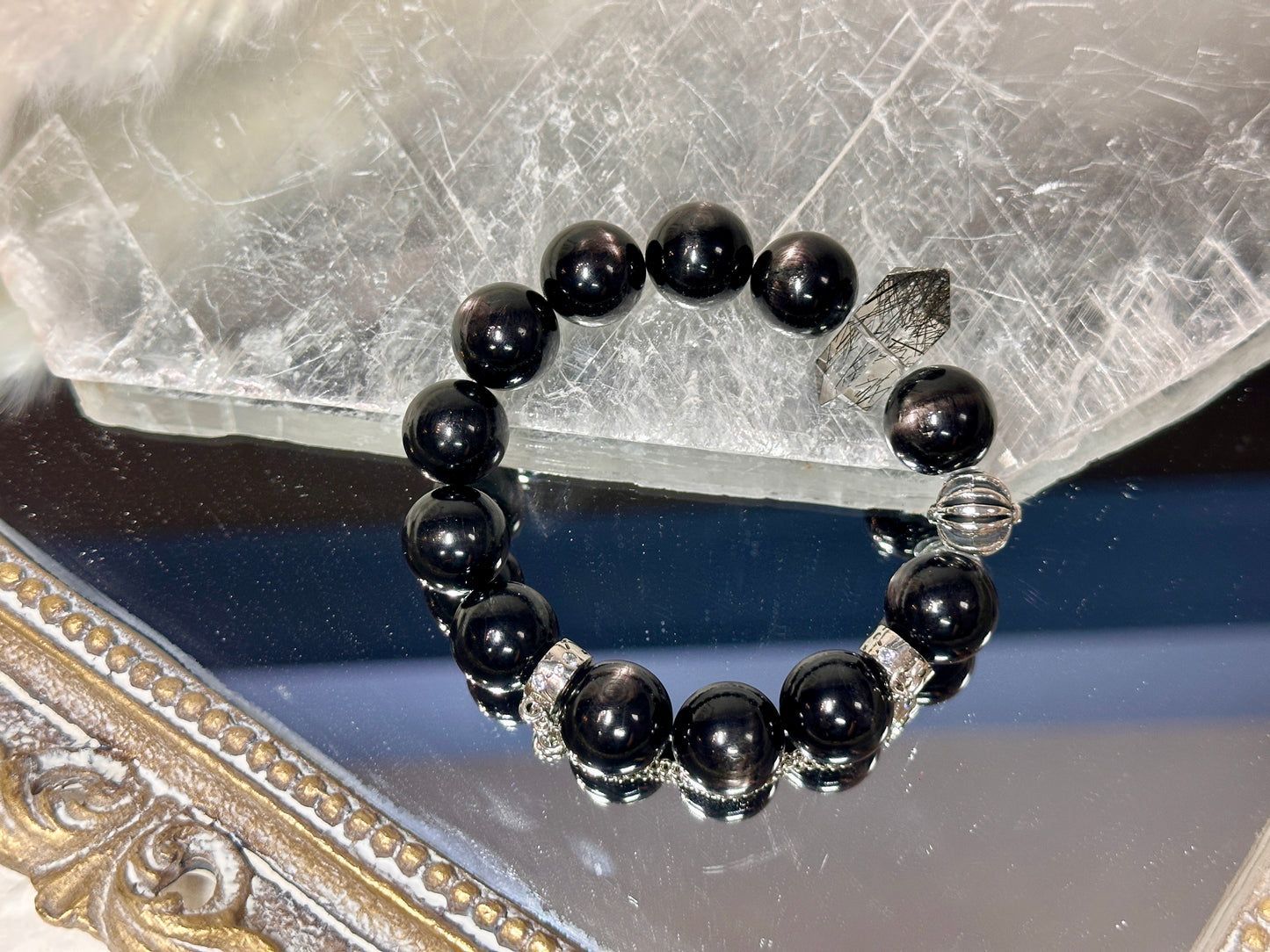 13mm custom Hypersthene x black tourmaline in quartz