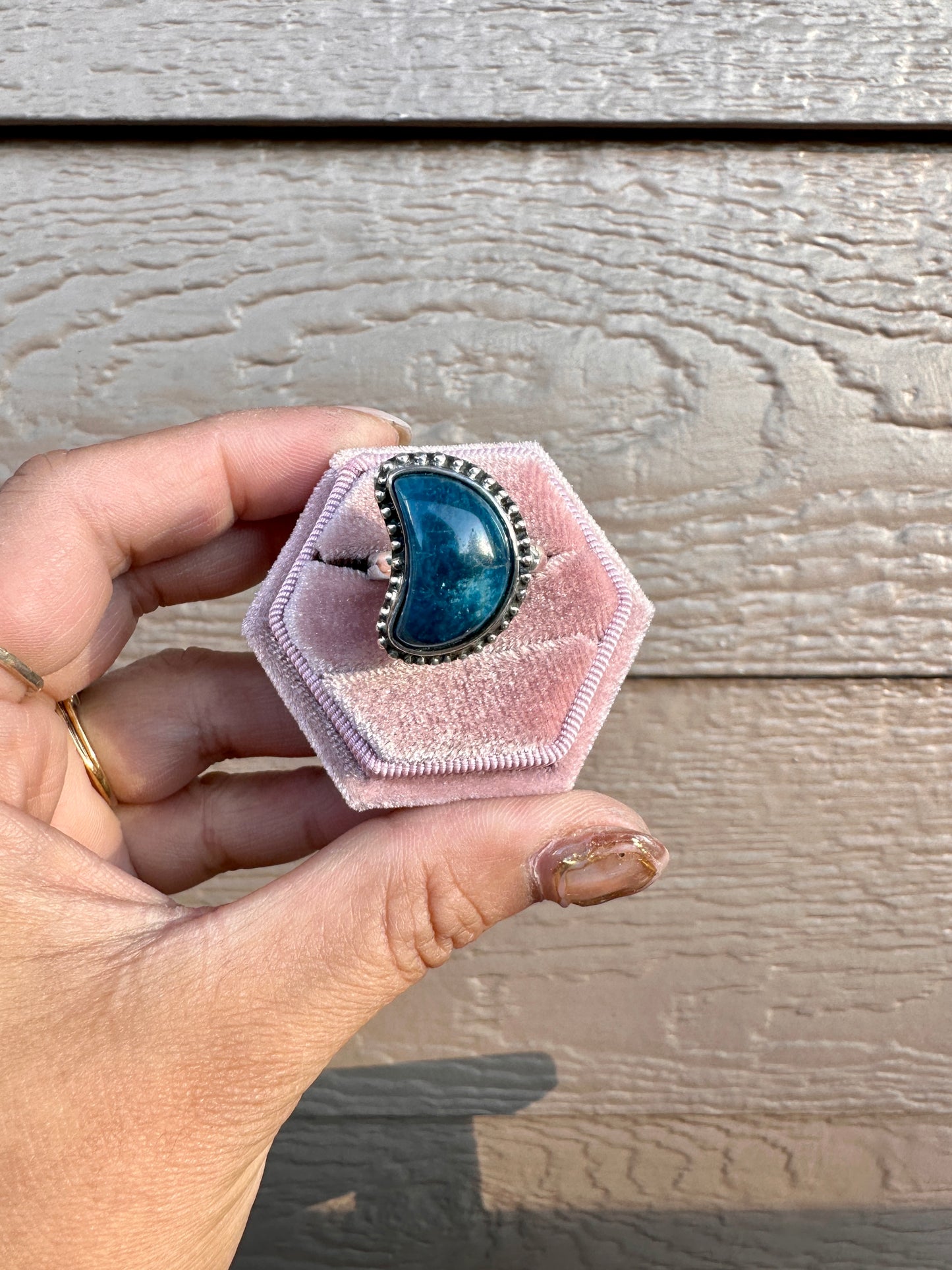 Apatite Moon Ring (Size 7)