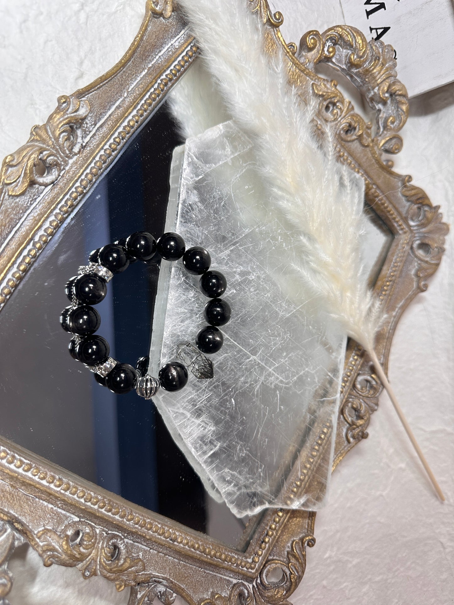 13mm custom Hypersthene x black tourmaline in quartz
