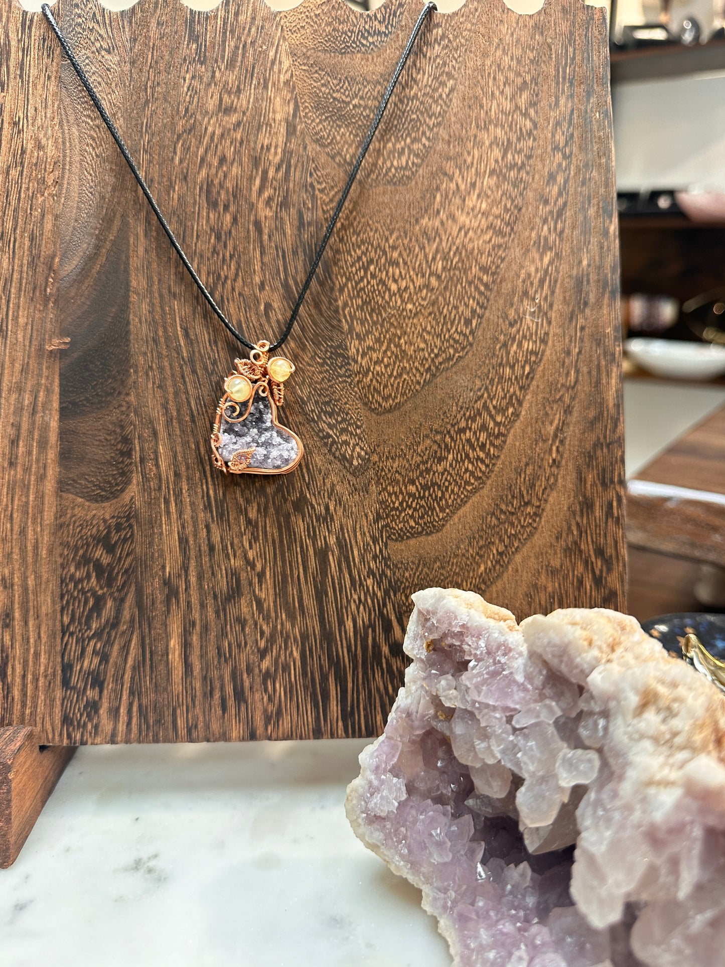 Amethyst heart shape pendant in copper