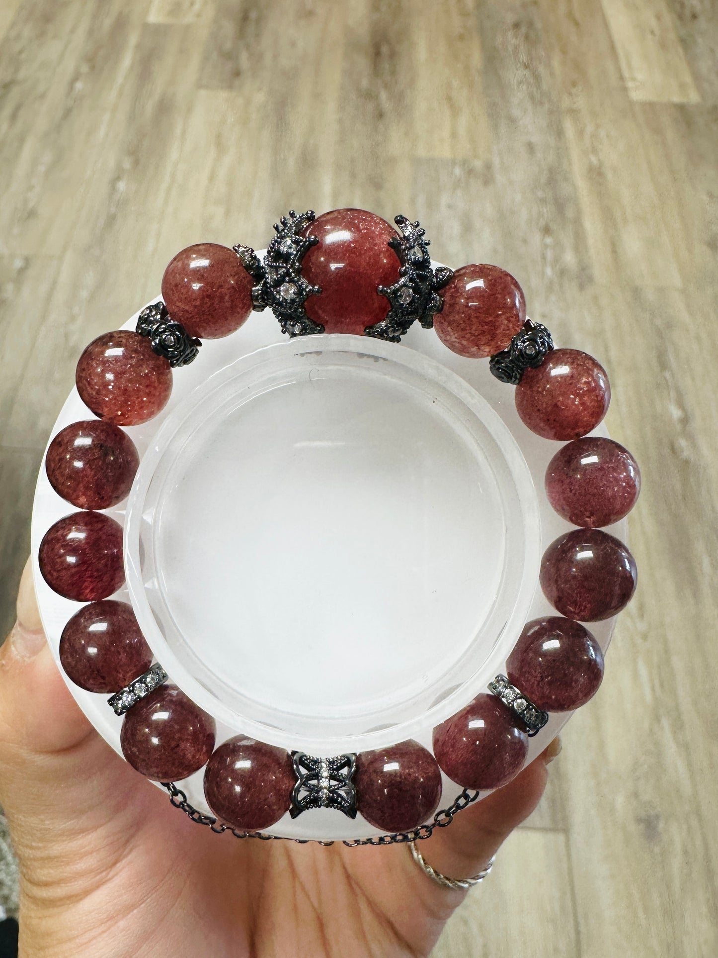 Custom strawberry quartz bracelet