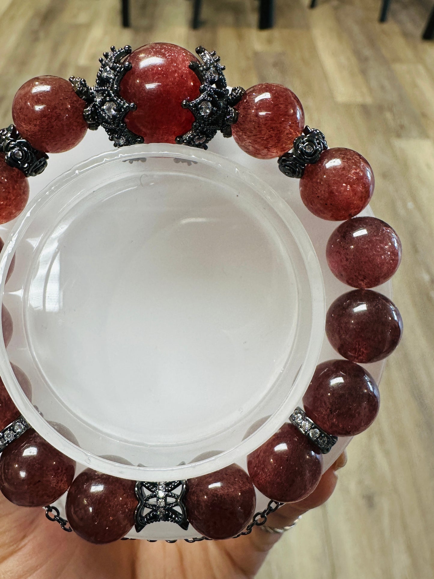 Custom strawberry quartz bracelet