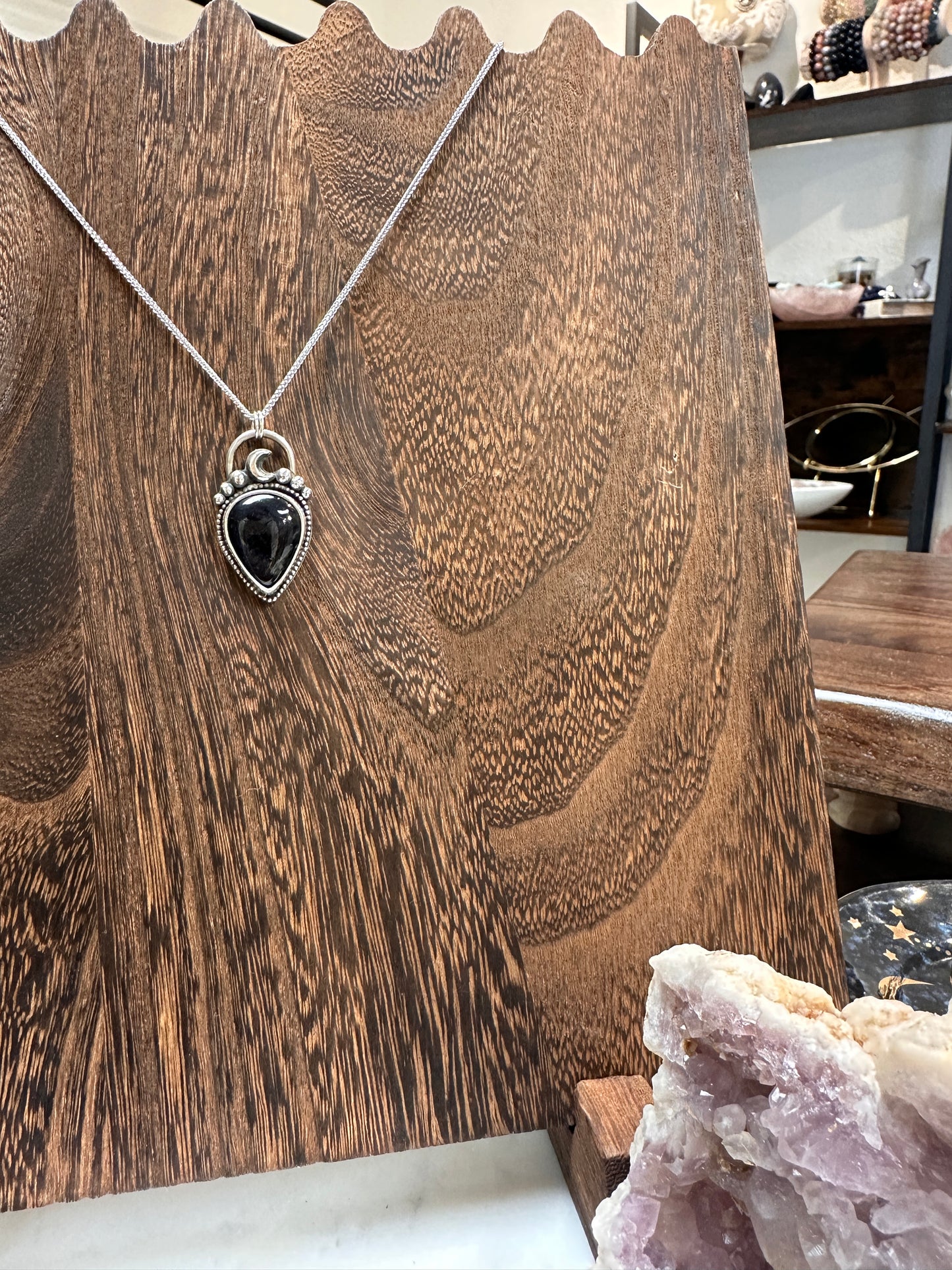 Galaxy iolite in solder silver pendant