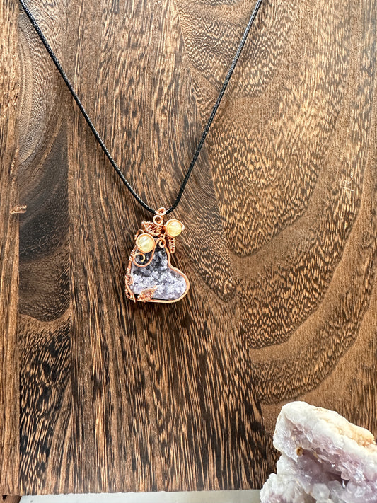 Amethyst heart shape pendant in copper
