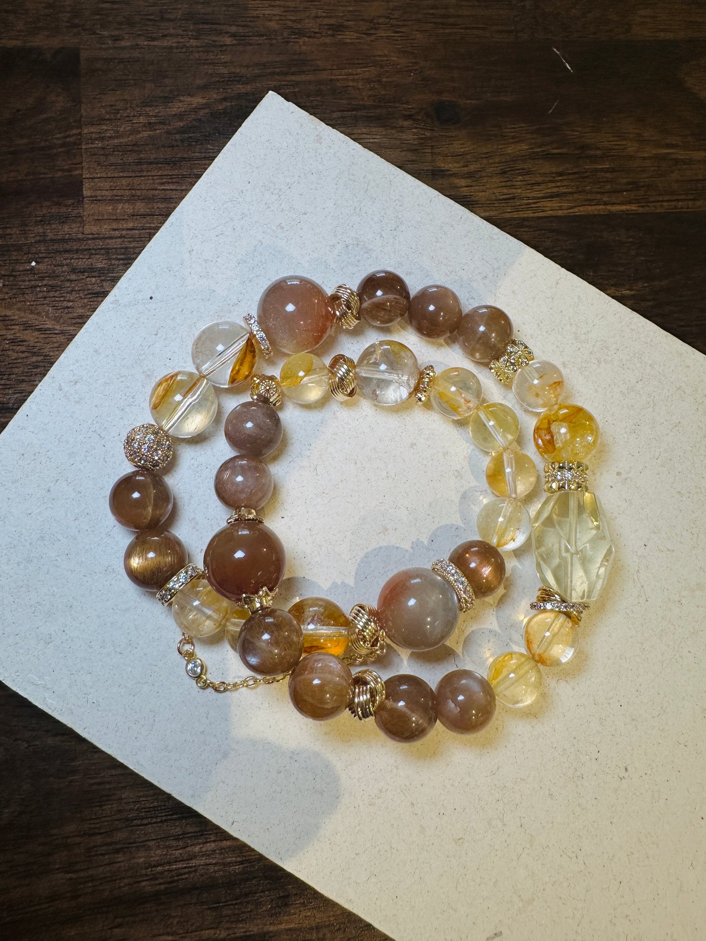 Custom Double Bracelets Yellow Hematite Quartz and Skeletal Golden Sunstone bracelet