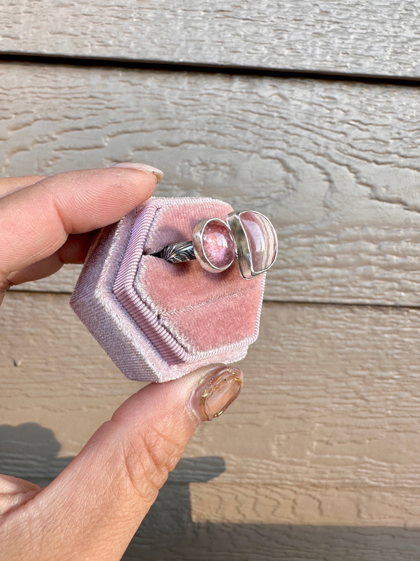 Gummy Pink Tourmaline and Rhodochrosite Adjustable Ring