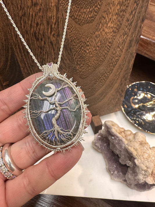 Mermaid flash Labradorite tree of life pendant