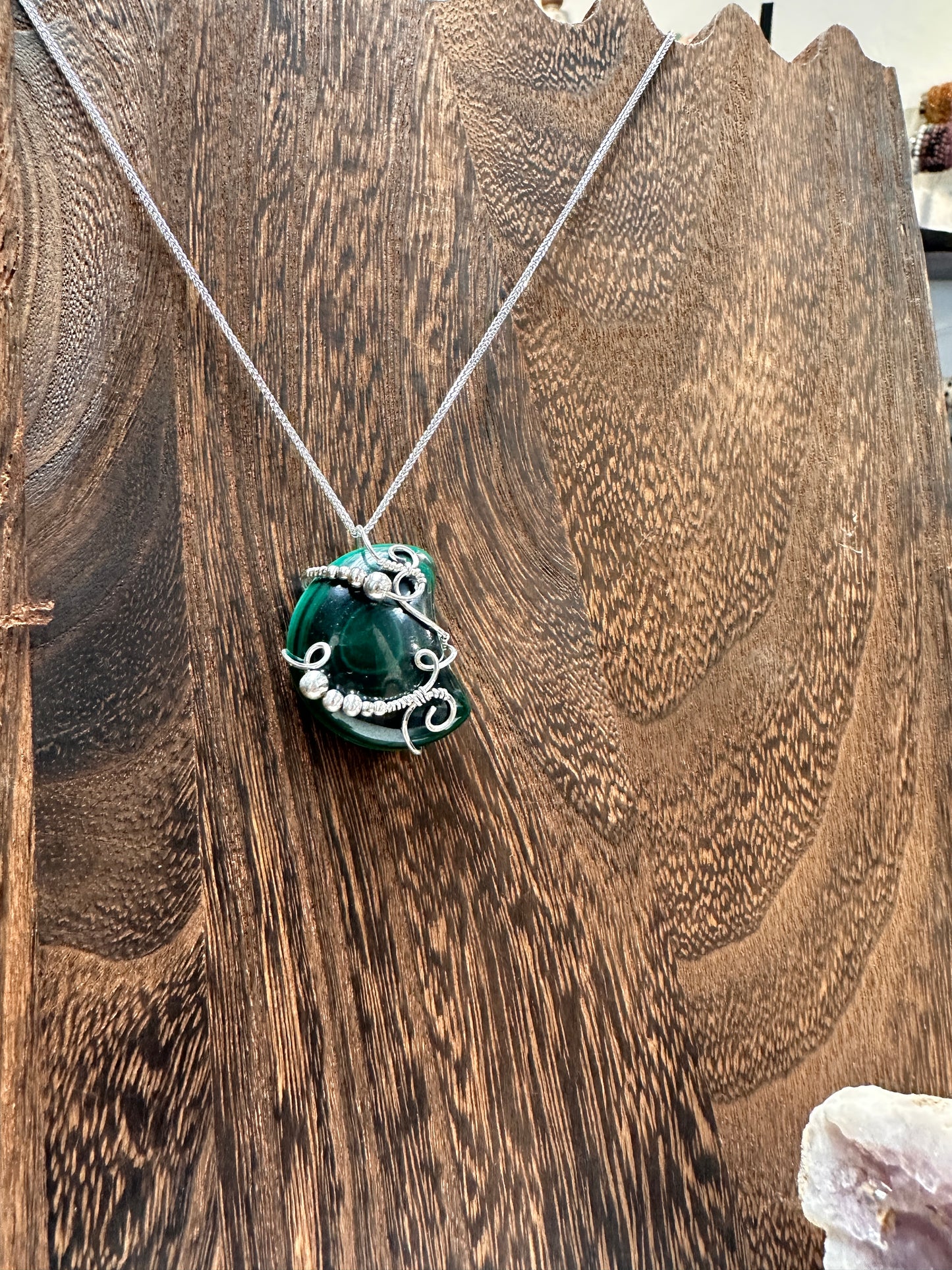 Malachite moon shape Wire wrapped pendant