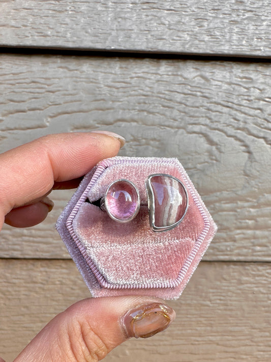 Gummy Pink Tourmaline and Rhodochrosite Adjustable Ring