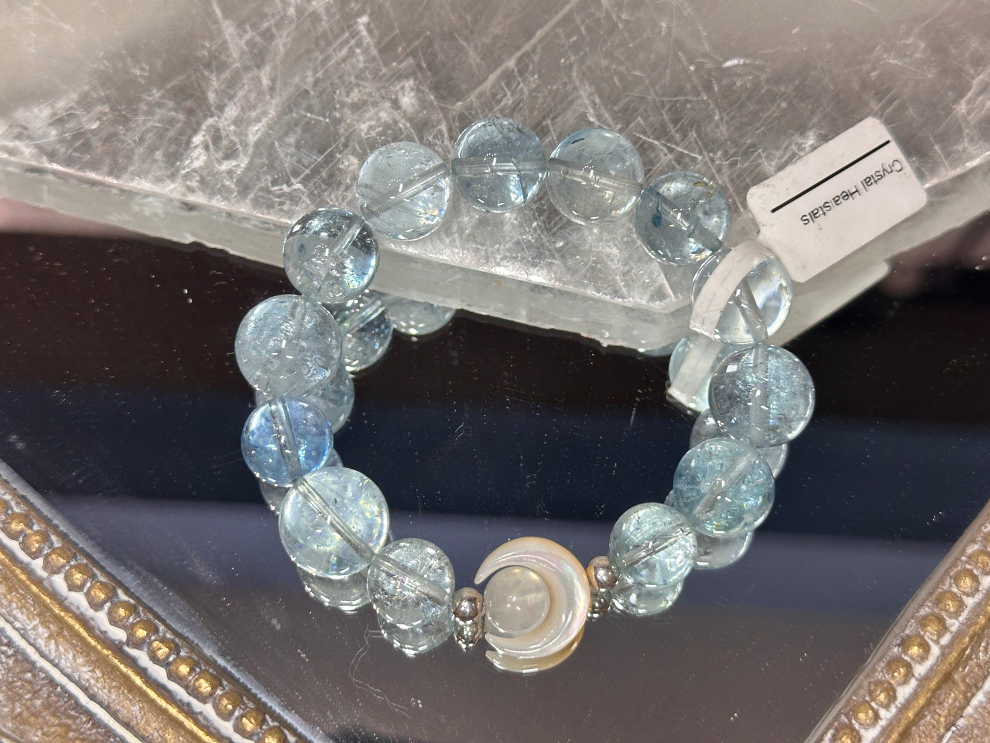 Custom topaz x moon shell bracelet