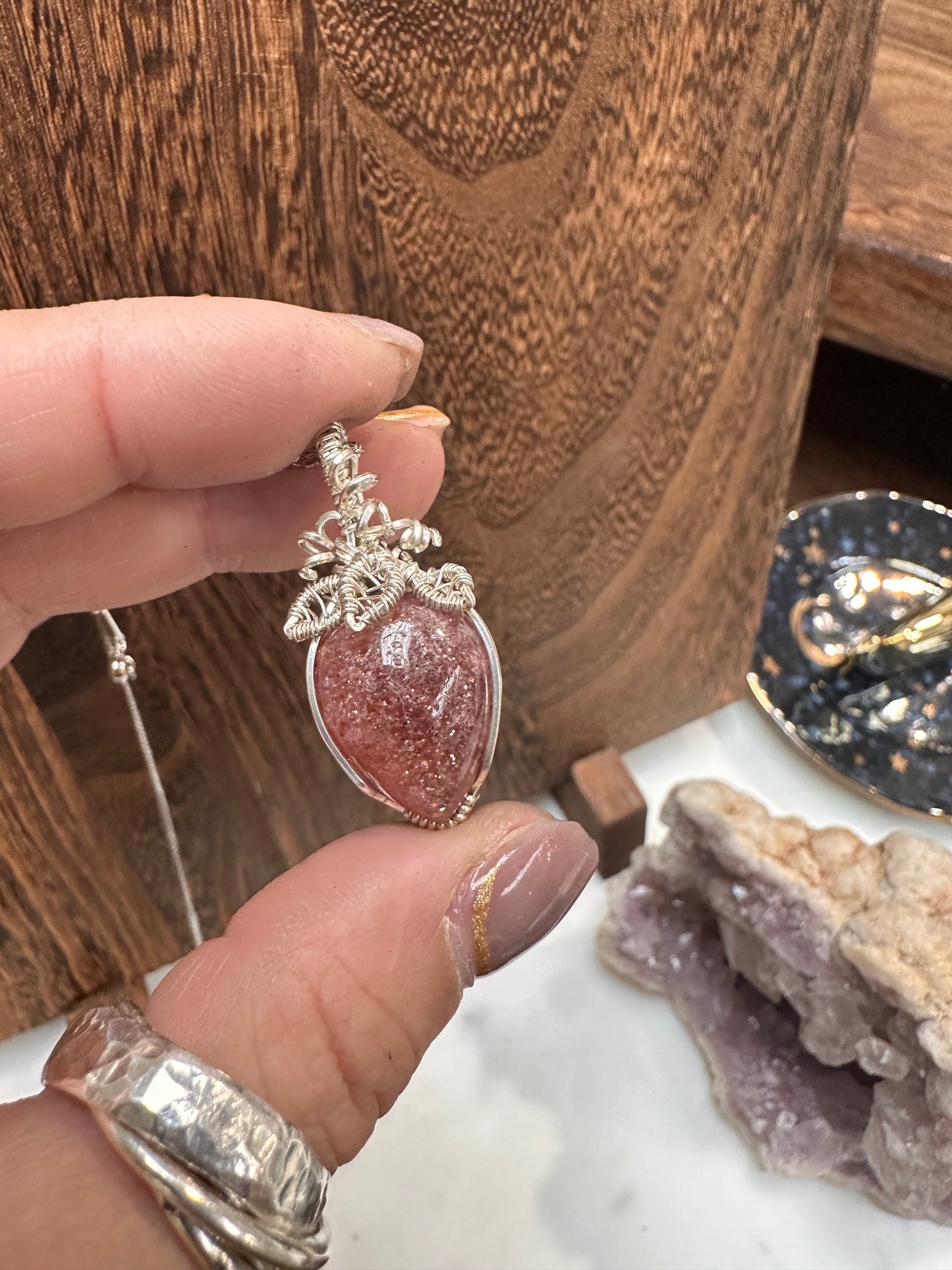 Strawberry Quartz wire wrapped pendant