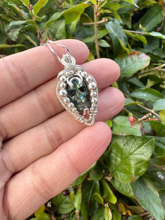 Spooky skull labradorite pendents