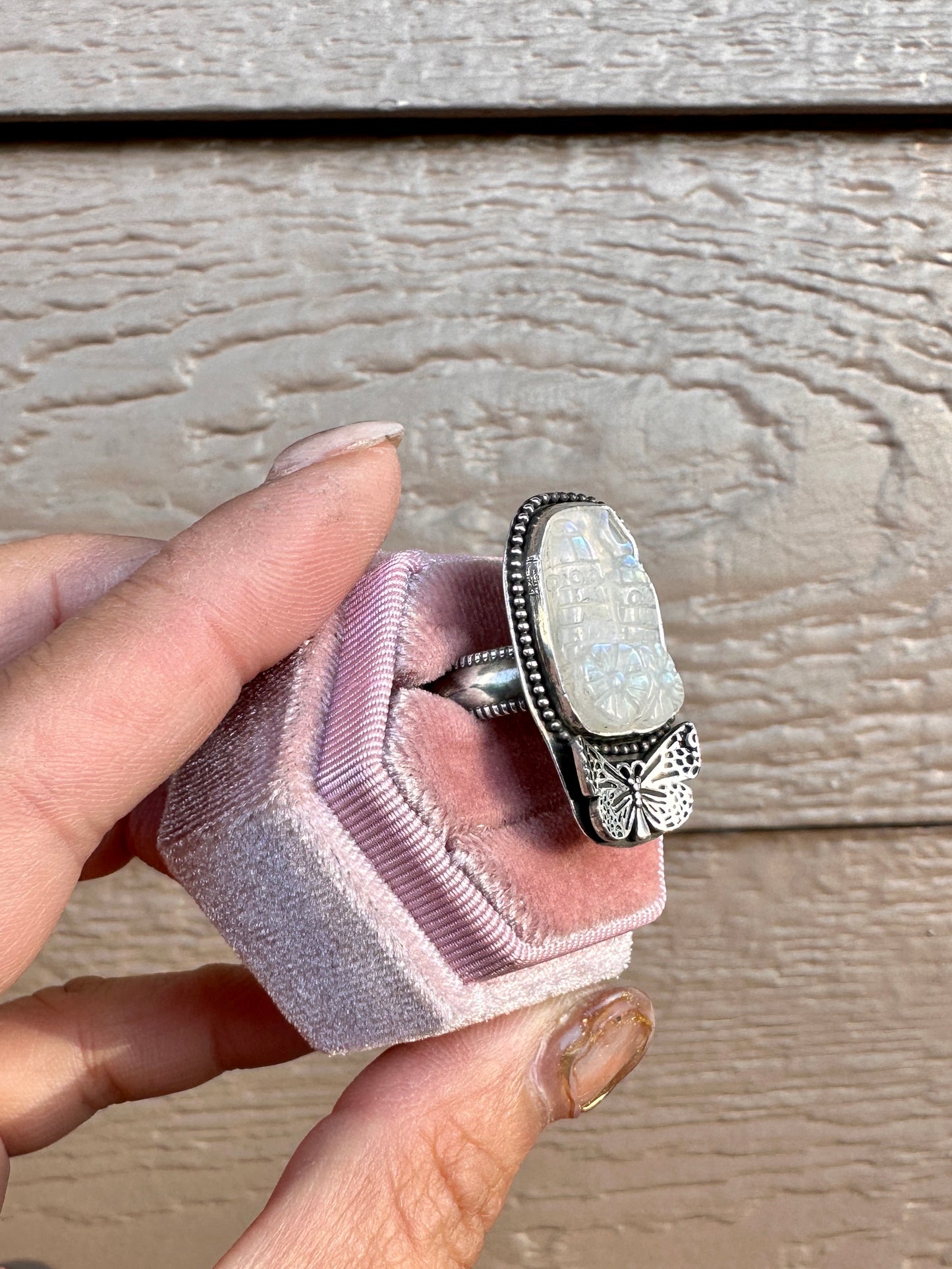 Rainbow Moonstone castle Ring (Size 7)