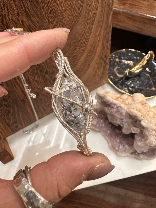 Herkimer diamond wire wrapped pendant