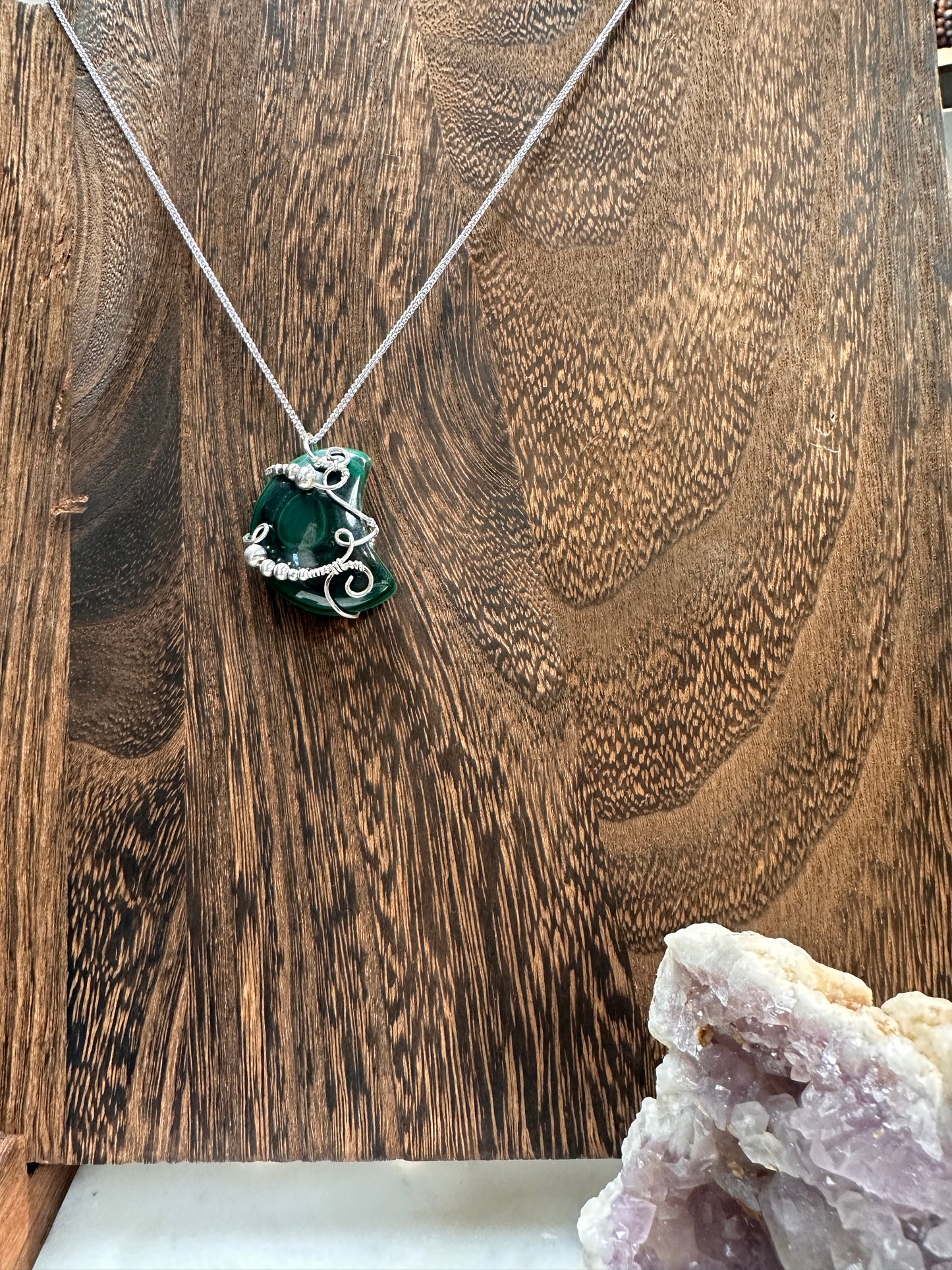 Malachite moon shape Wire wrapped pendant