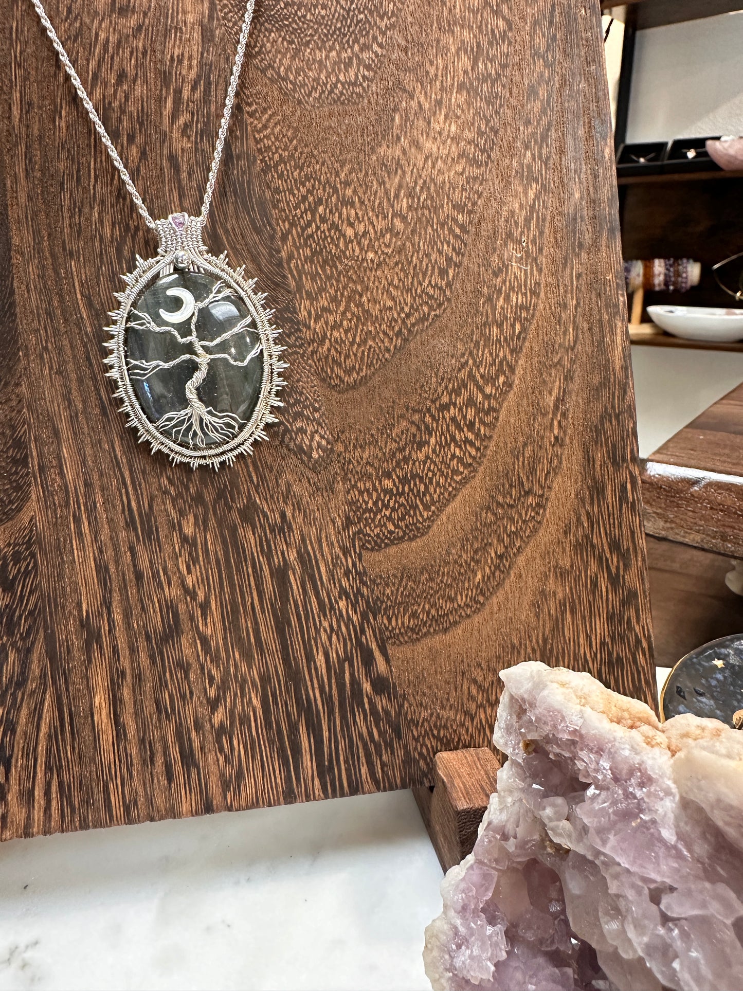 Mermaid flash Labradorite tree of life pendant