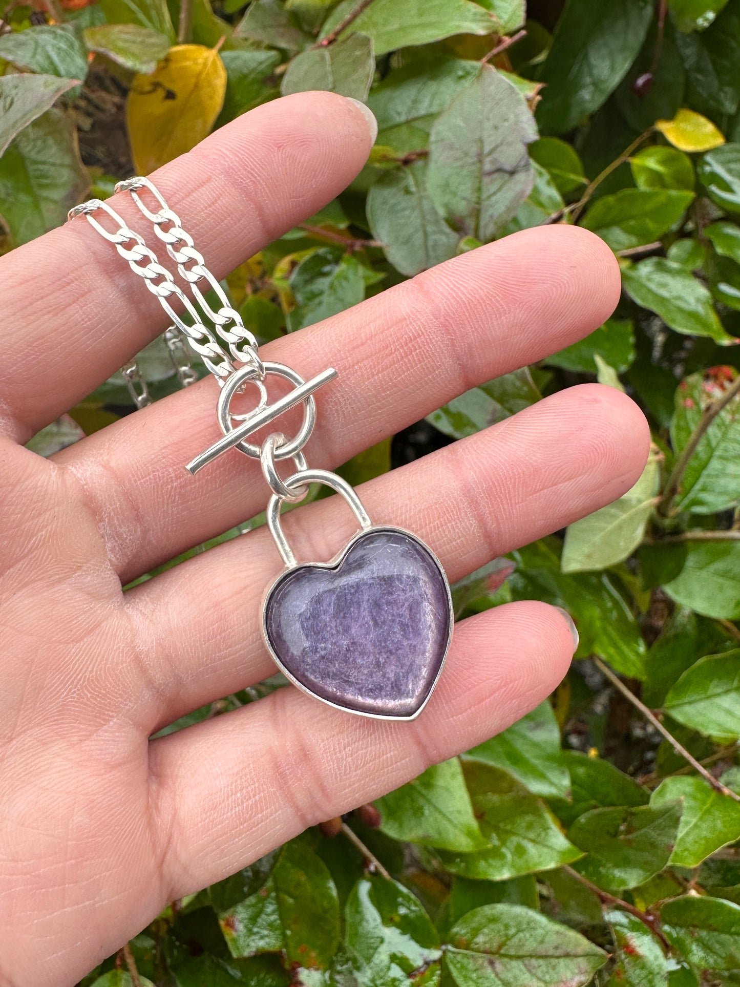 Gummy lepidolite heart pendant