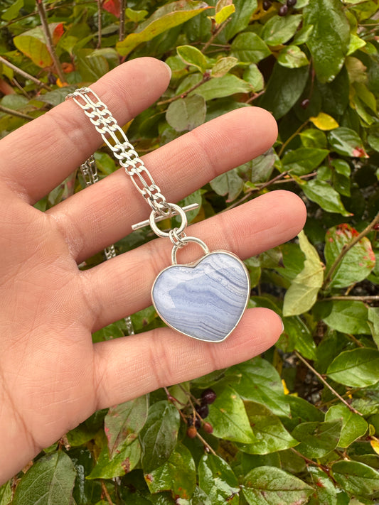 Blue lace agate heart locket pendent