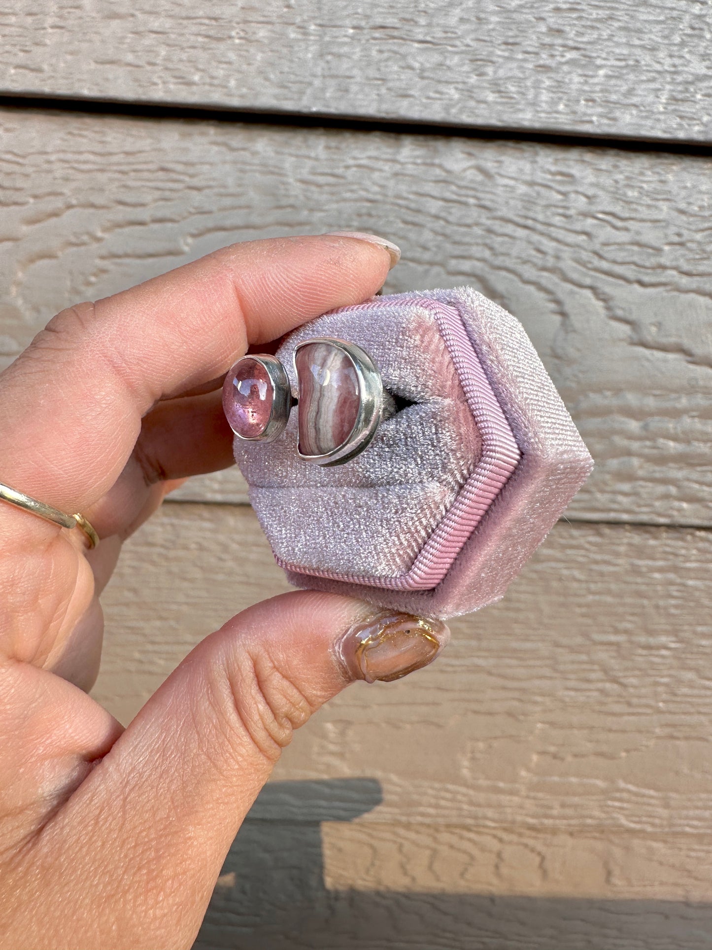 Gummy Pink Tourmaline and Rhodochrosite Adjustable Ring