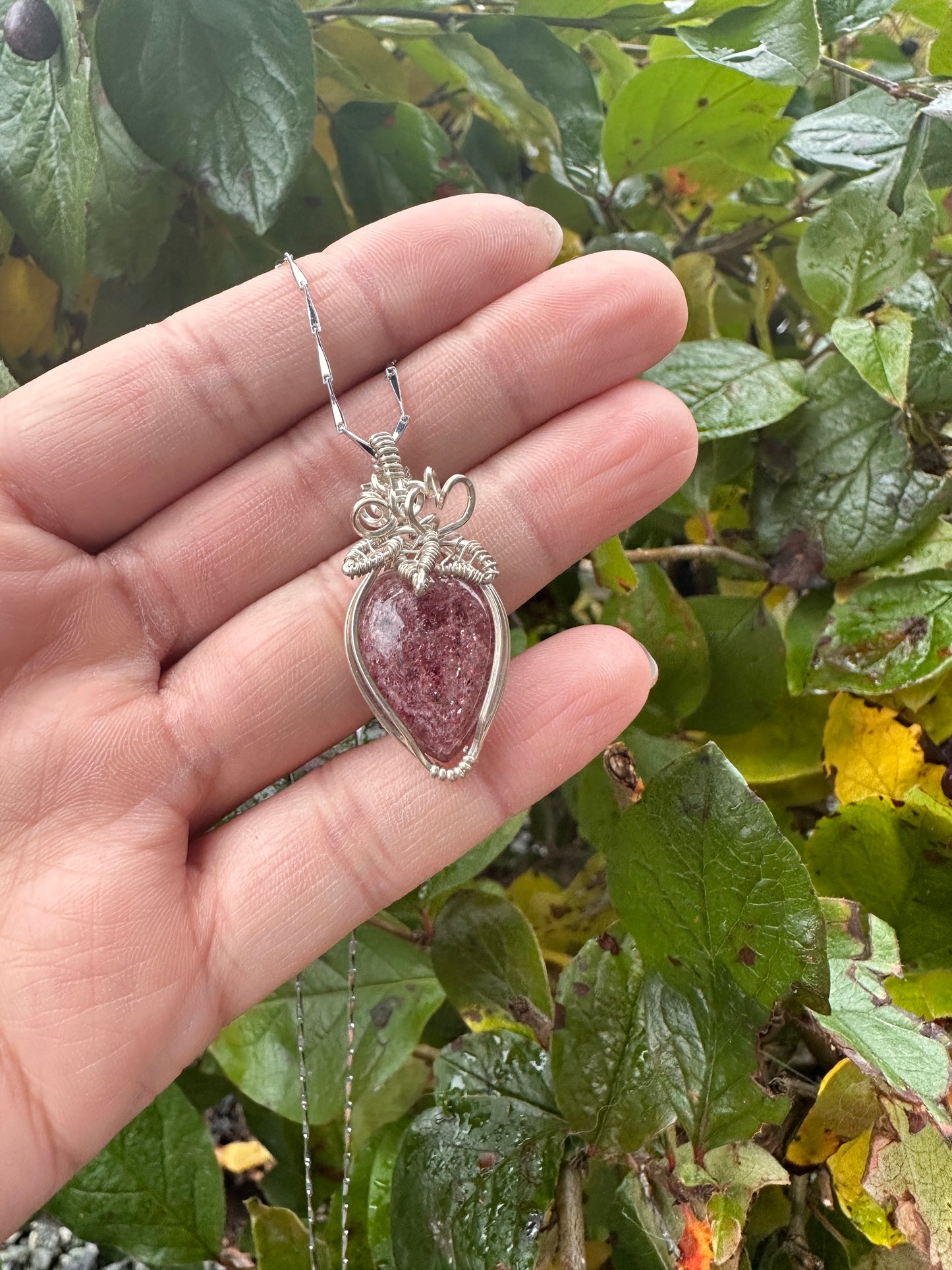 Strawberry quartz in sterling sliver wrapped