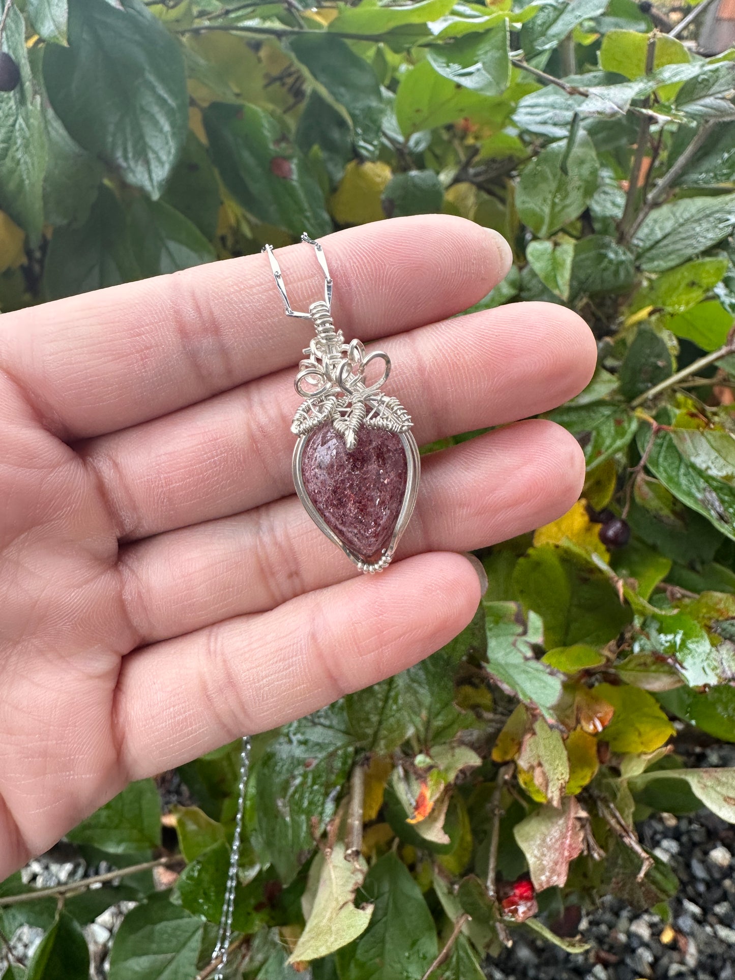 Strawberry quartz in sterling sliver wrapped